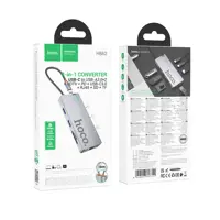 USB перехідник Hoco HB52 Wow 8-in-1 multi-function converter type-c to (HDTV+RJ45+SD/TF+PD+Type-C3.0+USB3.0*2) Grey), мініатюра зображення № 2
