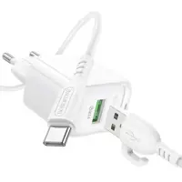 Зарядне BOROFONE BAS42A 1USB QC3.0 3A з кабилем Type-C біле), мініатюра зображення № 6