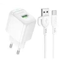 Зарядне BOROFONE BAS42A 1USB QC3.0 3A з кабилем Type-C біле), мініатюра зображення № 3