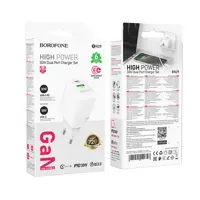 Зарядне BOROFONE BN29 GaN 1xType-C 1xUSB PD30W QC3.0 +кабель Type-C, біле), мініатюра зображення № 4