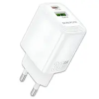Зарядне BOROFONE BN29 GaN 1xType-C 1xUSB PD30W QC3.0 +кабель Type-C, біле), мініатюра зображення № 3