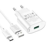 Зарядне Hoco C109A 1USB QC3.0 біле з кабелем Type-C), мініатюра зображення № 7