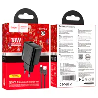 Зарядне HOCO CS21A Rich 1USB QC3.0 18W з кабелем Type-C чорне), мініатюра зображення № 2
