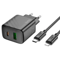 Зарядне HOCO CS23A PD30W Type-C 1USB PD30W з кабелем Type-C to Lightning чорне), мініатюра зображення № 5