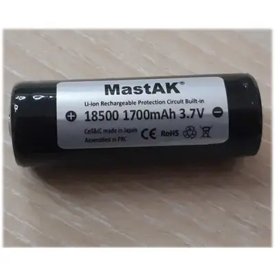 Акумулятор Літієвий MastAK 18500 1700mAh 3.7V з платою захисту