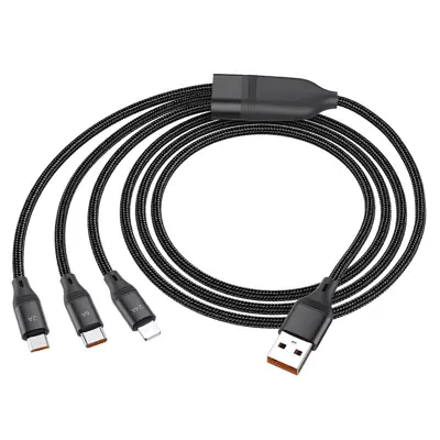 Кабель HOCO U104 USB - Micro+Lightning+Type-C 3-in-1 6A 1,2m Black