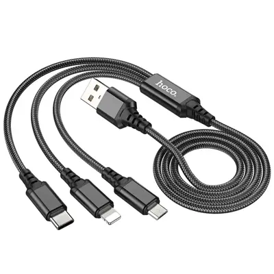 Кабель HOCO X76 3in1 USB to Lightning-Micro-Type-C 1м Black