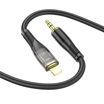 Кабель НОСО UPA25 jack 3.5 - lightning silicone 1m чорний