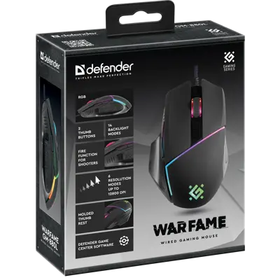 Миша DEFENDER ігрова Warfame GM-880L RGB 8 кн.,12800dpi