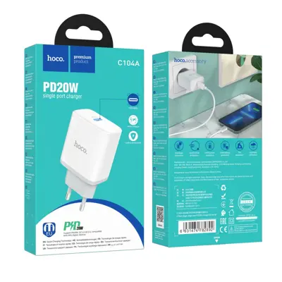 Зарядне HOCO C104A PD20W (1USB/3A) білий