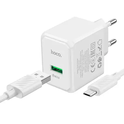 Мережеве зарядне HOCO CS12A 1USB 3A QC3.0 18W White кабель Micro