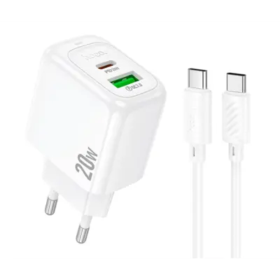 Зарядне HOCO CS54A PD20W QC3.0 виходи Type-C та USB з кабелем Type-C біла