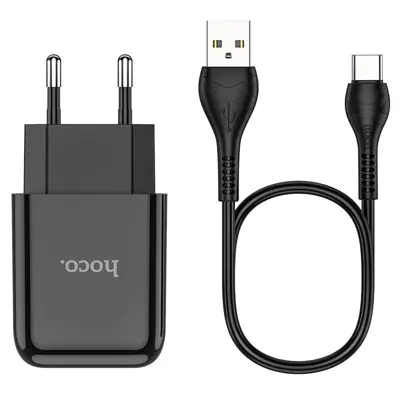 Мережеве зарядне HOCO N2 1USB 2,4A Black кабель Type-C