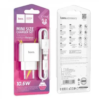 Зарядне Hoco C106A 1USB/2,1A+Type-C White