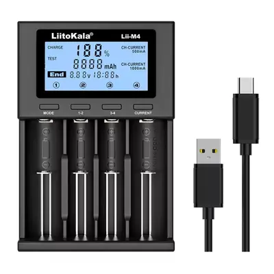 Зарядне LiitoKala Lii-M4 1-4 елементів для 10440-26650 Ni-Mh, Li-Ion, Li-Fe від USB-С + ПаверБанк