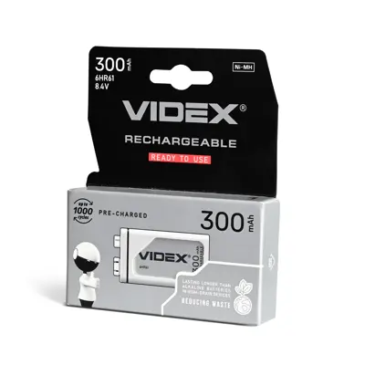 Акумулятор крона VIDEX 6HR61 9V Ni-Mh 300mAh 1bl