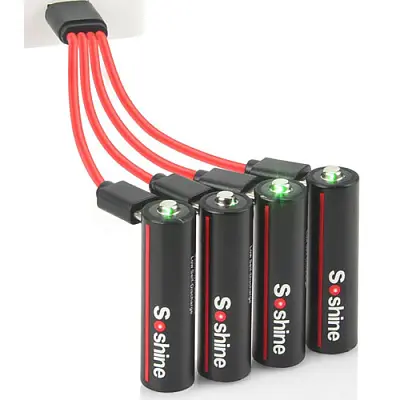 Акумулятор літієвий Soshine HR6/АА 1,5V 3500mWh напруга 1,5В (як у батарейки), зарядка від USB, комплект 4 акумулятори + кабель USB-4x type-C