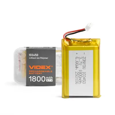Акумулятор літієвий Videx Li-pol VLF-B103450-18 1800mAh до ліхтарів VLF-H025С, VLF-H035С, VLF-H045Z, VLF-H147, VLF-H189 (50*34*10mm)