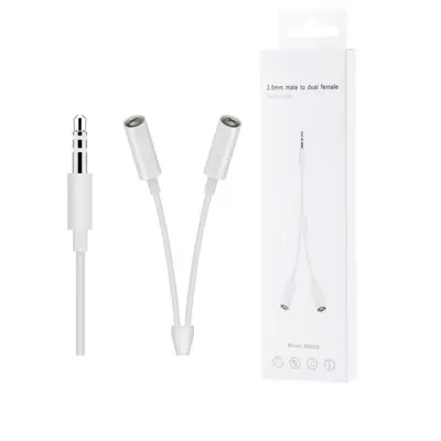 Аудіо перехідник MH028 AUX Jack 3,5 Male to 2AUX Female-Jack White Box