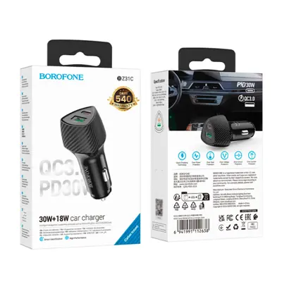Автомобільне зарядне BOROFONE BZ31C 1USB 1type-C PD30W QC3.0 чорне