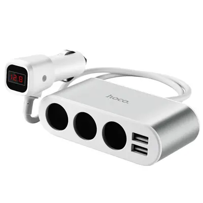 Автомобільне зарядне HOCO Z13 3 гнізда прикурювача, 2USB, 2,1A, LCD
