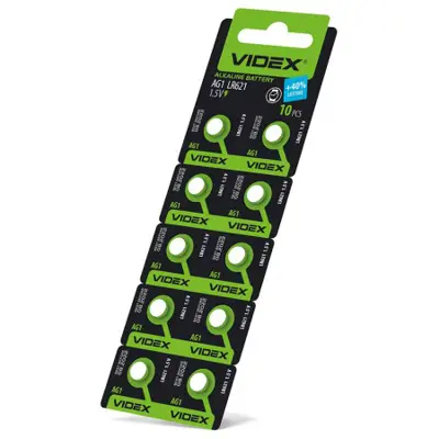 батарейка лужна Videx AG 1 (LR621) BLISTER CARD 10 pcs