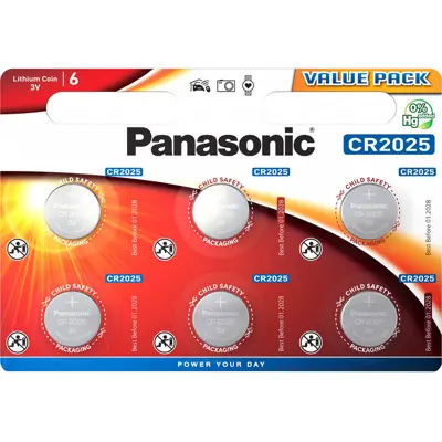 Батарейка літієва PANASONIC CR2025 6шт. (CR-2025EL/6B)