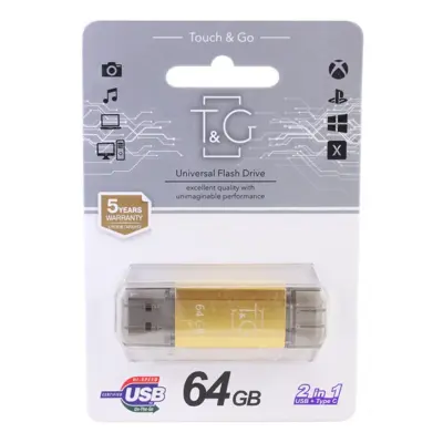 флешка T&G 009 64GB USB+Type-C Star золото