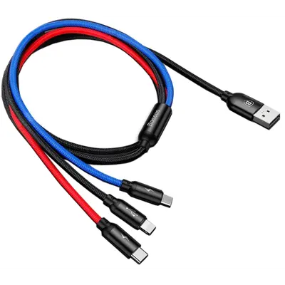 Кабель Baseus Fast 3-in-1 USB to Lightning+Type-C+Micro 3.5A 0,3M Black CAMLT-ASY01