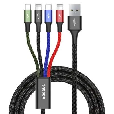 Кабель Baseus Fast 4-in-1 Cable USB to 2Lightning, Type-C, Micro 3.5A 1.2M Black CA1T4-A01