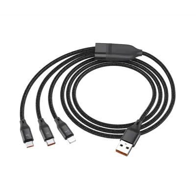 Кабель HOCO U104 USB - Micro+Lightning+Type-C 3-in-1 6A 1,2m Black