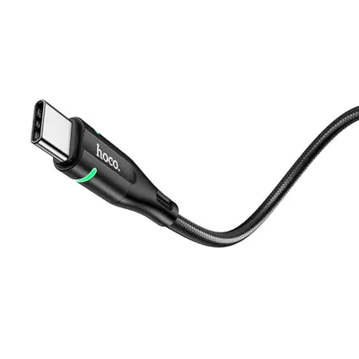 Кабель HOCO U93 USB to Type-C Shadow 3A 1,2m LED індикатор Black (U93 Shadow USB to Type-C charging data cable, 1.2m, current up to 3A, with double green indicator 1. Length: 1.2m. Weight: 30g. 2. Outer cover: braid. 3. Connector material: aluminum alloy. 4. Core: 118 tinned copper wires, current 3A max. 5. Double green indicator, always on when connected to power source.)