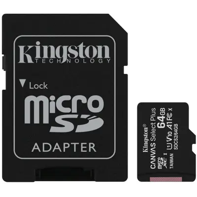карта пам'яті KINGSTON microSD 64 GB 100R Class 10 з адаптером