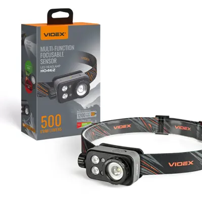 Ліхтар налобний VIDEX VLF-H046Z 500Lm 60м, Li-pol 3.7V 1200mAh вбуд, IP65, червоне, біле, зелене світло
