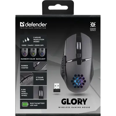 Миша бездротова DEFENDER ігрова Glory GM-514, чорна
