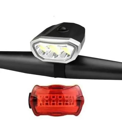 Вело комплект QX-T0598 (фара 3хCOB, сптоп сигнал 5Led), живлення фара 3хAAA стоп 2хAA, 4+7 режими
