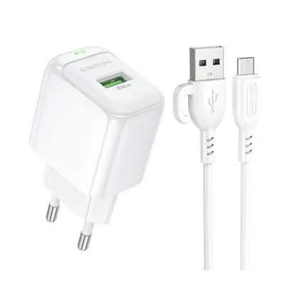 Зарядне BOROFONE BAS42A 1USB QC3.0 3A біле з кабилем Micro USB