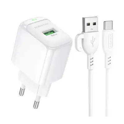 Зарядне BOROFONE BAS42A 1USB QC3.0 3A з кабилем Type-C біле