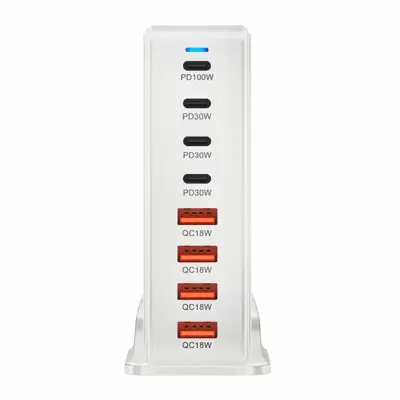 Зарядне GaN YMS-858 240W Type-C PD100W 3x Type-C PD30W 4x USB QC3.0 18W білe