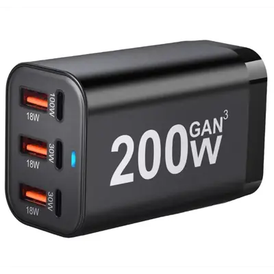 Зарядне GaN 200W-EU 200W 1x Type-c PD100W 2x Type-c PD30W  3xUSB QC3.0 18W