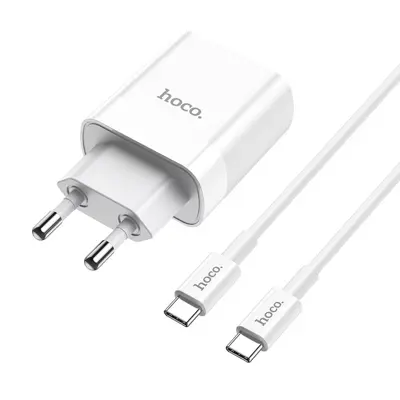 Зарядне HOCO C80A USB Type-C QC3.0 PD18W з кабелем Type-C біле
