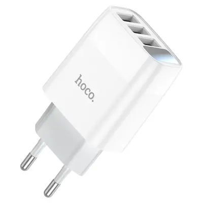 Зарядне HOCO C93A 3USB 3,4A  display біле з кабилем Type-C