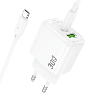 Зарядне HOCO CS55A Surplus GaN PD30W 1xType-C 1xUSB біле