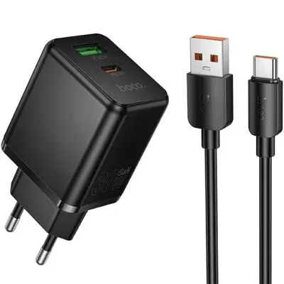 Зарядне HOCO GaN C157A USB Type-C PD30W з кабелем Type-C чорне