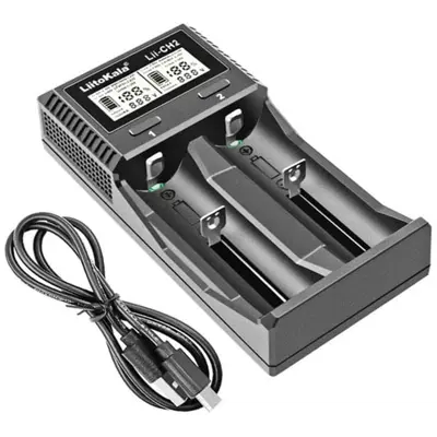 Зарядне LiitoKala Lii-CH2 1-2элемента 18650, 26650, 21700, АА, ААА Li-ion, IMR, LiFe, NiMH LCD від TypeC