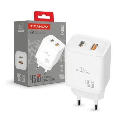 Зарядне TITANUM CH45AC GaN PD45W Type-C USB White