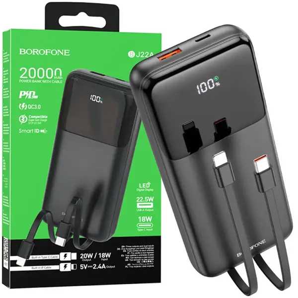 power bank BOROFONE BJ22A PD20W 20000mAh чорний від батарейки.com.ua