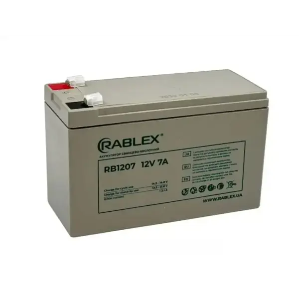 Акумулятор AGM RABLEX RB1207 12V 7A (розміри 151*65*94, напруга 12В, ємність 10 Ампер/годин