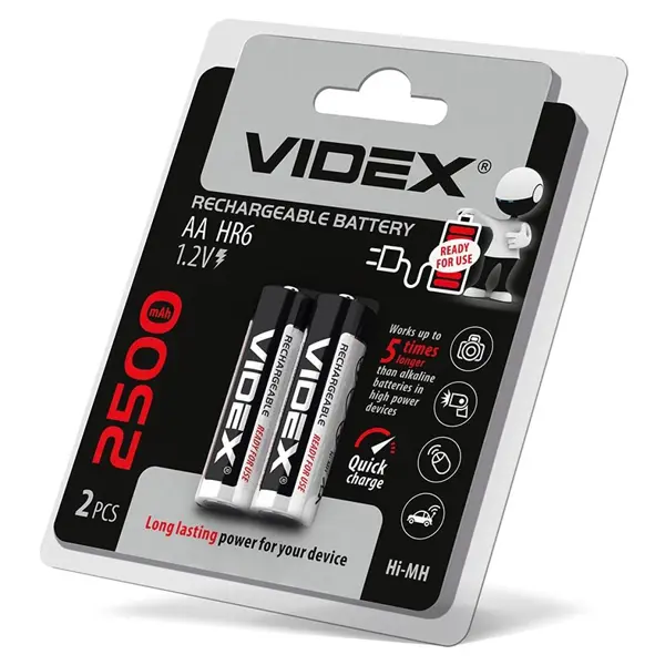 Акумулятор VIDEX Ni-MH AA HR06 2500mAh 2bl від батарейки.com.ua