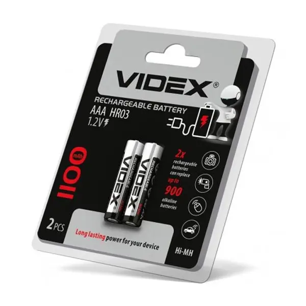 Акумулятор VIDEX Ni-MH AAA HR03 1100mAh 2bl від батарейки.com.ua